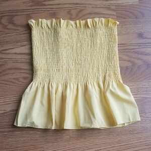 SHEIN Yellow Strapless Smocked Top
